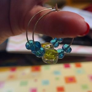 Handmade Blue & Green Hoop Earrings